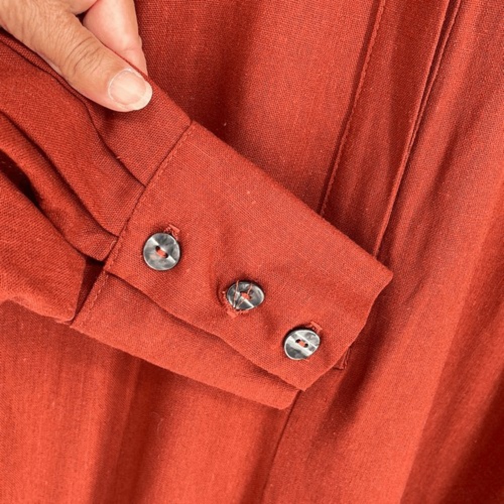Free People Jumpsuit Womens XS Rust Orange Boho Wide Leg Linen Blend Long Sleeve - Picture 7 of 13